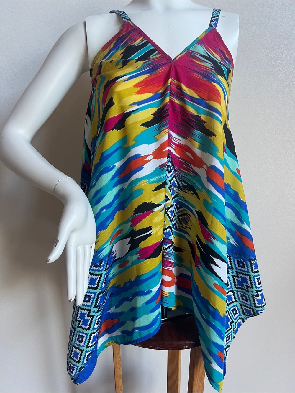 unique spectrum handkerchief hem tank bold color women’s small oversized